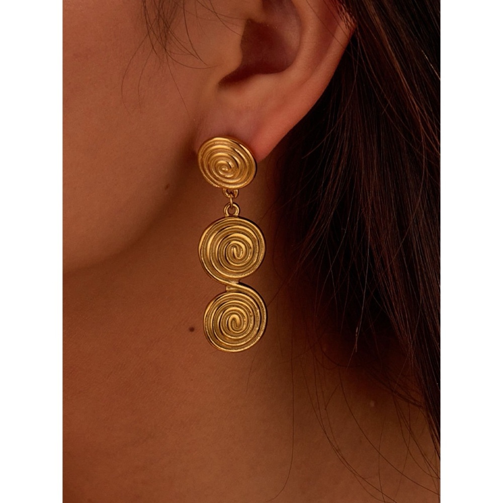 New 18K Gold-Plated Triple Spiral Drop Earrings